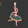 Ballerina Design Silver Pendant With Green Skirt And Diamond Accents Fashion Accessory