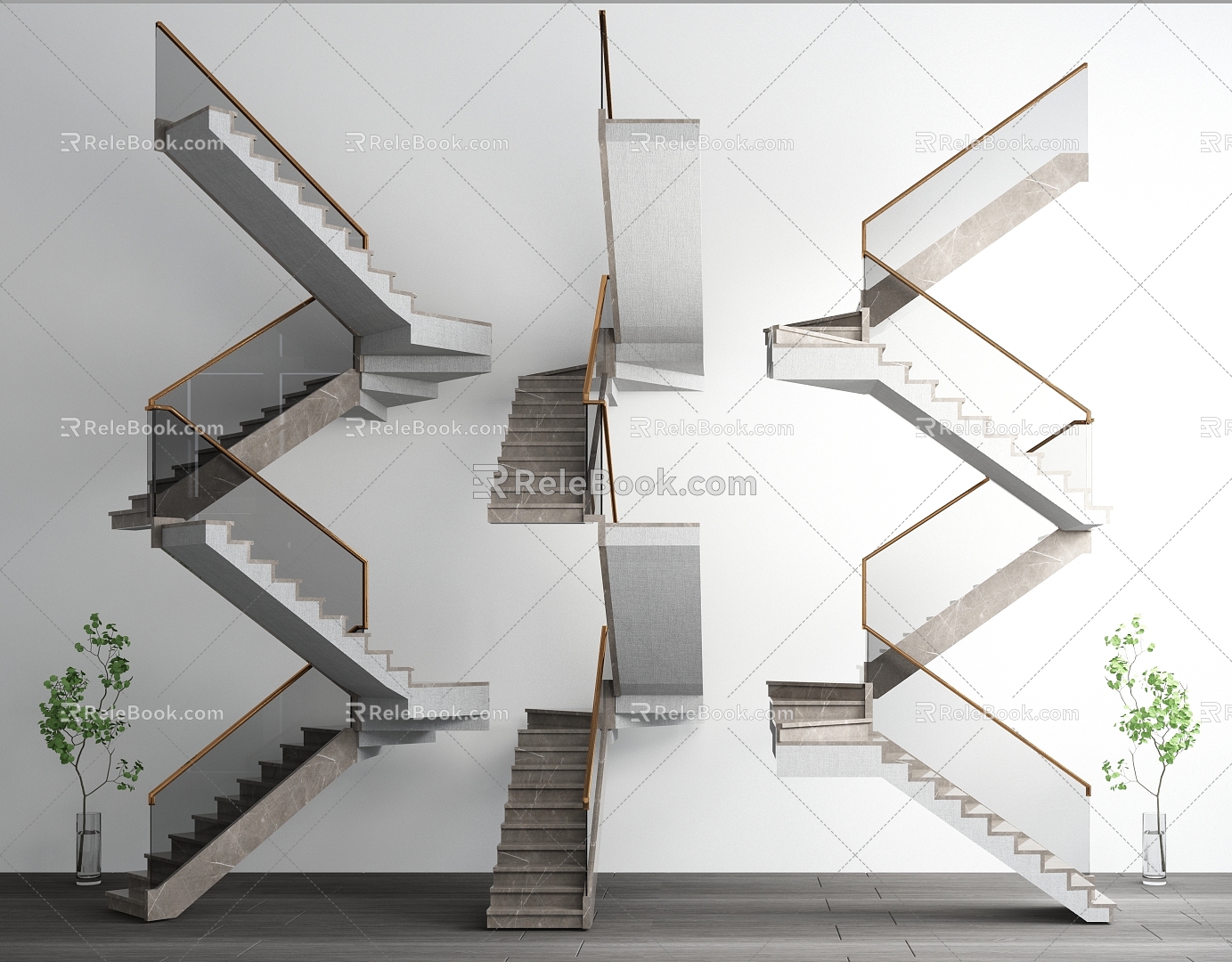 modern stair handrail 3d model