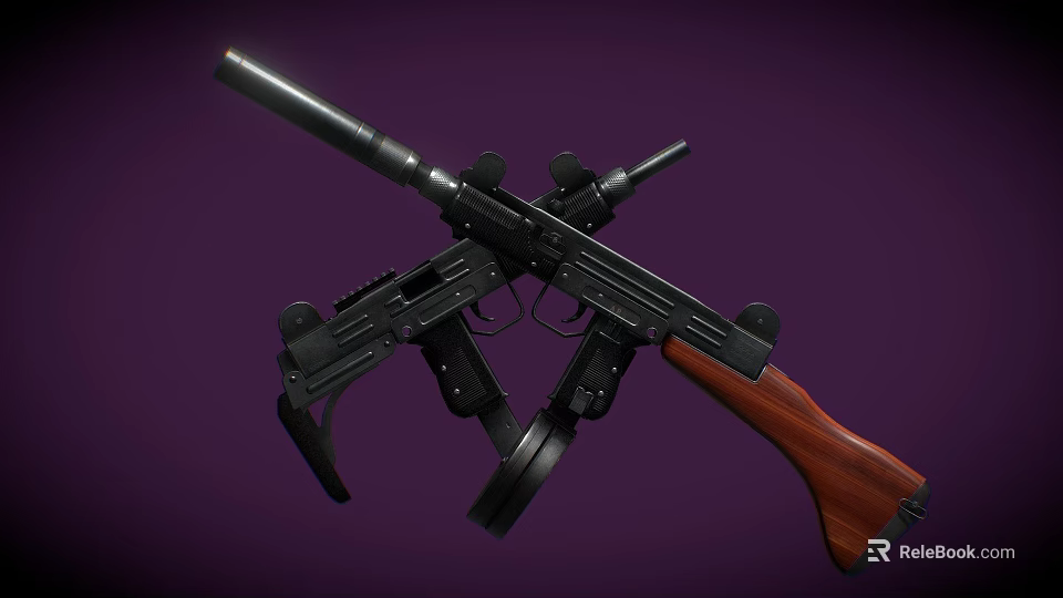 Military Style Submachine Gun Featuring Wooden Stock Black Metal Body And Detailed Components 3d model 