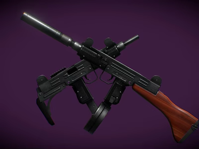 Military Style Submachine Gun Featuring Wooden Stock Black Metal Body And Detailed Components 3d model