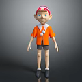 Cartoon Style Doll With Red Hat Blue Eyes Orange Shirt And Dark Shorts