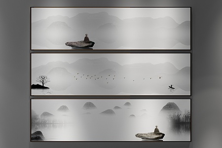 New Chinese Landscape Painting Decorative Painting 3d model