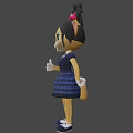 Cartoon Cat Character With Black Hair Red Bow Blue Plaid Dress And White Object