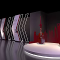 Event Venue Layout With Red Backdrop And Arranged White Seating Areas 3d model