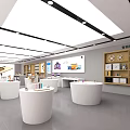 MELOLA Mall Store Modern Interior With White Display Counters Colorful Posters And Product Shelves