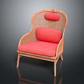 Elegant Rattan Leisure Chair With Comfortable Red Cushion And Sturdy Wooden Legs