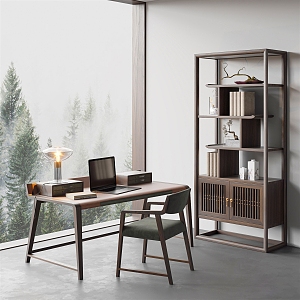 Modern Desk and Chair Furniture Desk and Chair Combination Bookcase Zen Desk and Chair Bookcase Combination Creative Desk and Chair Bookcase 3d model