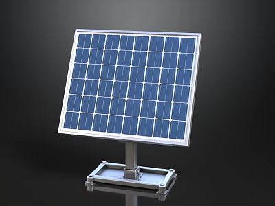 Blue Solar Panel With White Frame And Metal Stand On Dark Background 3d model