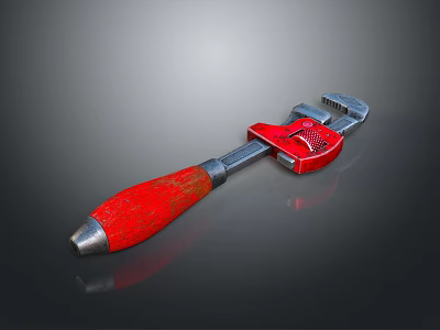 Adjustable Wrench With Red Handle And Metal Body For Plumbing Repair Tools 3d model