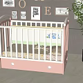 White and Pink Baby Crib With Drawer Storage And Decorative Wall Art