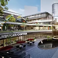 Downtown Street Modern Commercial Architecture With UNIQLO H&M Stores Storefronts Vintage Bus And Trees