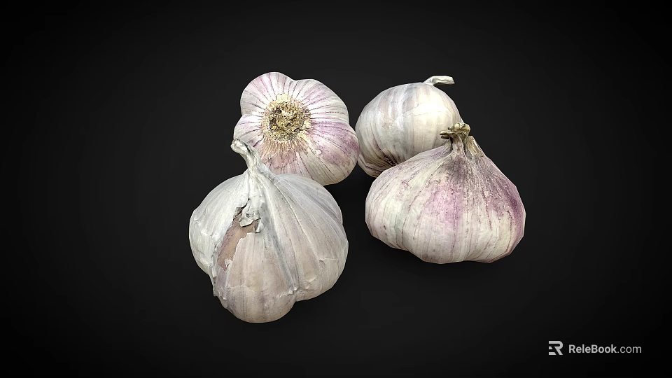 Fresh Whole Garlic Bulbs With Purple And White Papery Skin 3d model 