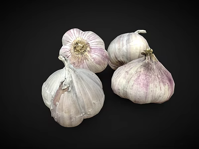 Fresh Whole Garlic Bulbs With Purple And White Papery Skin 3d model