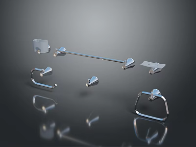 Stainless Steel Bathroom Accessories Including Towel Bar Hooks And Holder 3d model