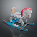Children's Vintage Wooden Rocking Horse With Red Head And Blue Base