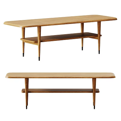 Wooden Coffee Table With Minimalist Design Slim Legs And Lower Storage Shelf 3d model