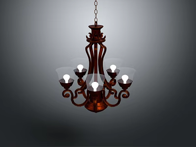 Ornate Vintage Chandelier With Metal Frame Five Lights And Glass Shades 3d model