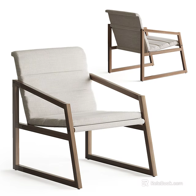 Modern Minimalist Leisure Chair With Wooden Frame And Light Fabric Seat Backrest 3d model 