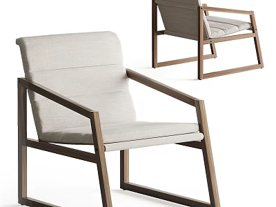 Modern Minimalist Leisure Chair With Wooden Frame And Light Fabric Seat Backrest 3d model