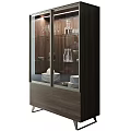 Modern Wooden Sideboard With Glass Doors Displaying Dinnerware Wine Glasses And Plates
