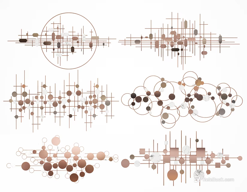 Modern Abstract Wall Decor With Geometric Lines Dots And Circular Shapes 3d model