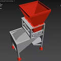 Industrial Processing Equipment With Red Hopper Silver Frame And Mechanical Parts