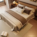 Cozy Double Bed Bedroom Interior With Bedside Tables Table Lamps Open Book And Wooden Floor