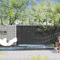Rongxin Shanlin Project Landscape Wall With Trees Water Pool And Yellow Decorative Dots