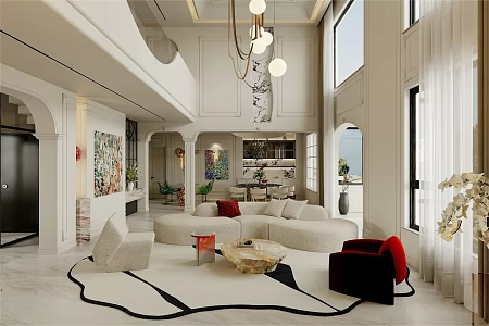 Modern French Villa Living Room French Light Luxury Empty Villa 3d model