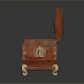 Vintage Wooden Music Box With Open Lid and Interior Mirror Ornate Carvings And Golden Feet