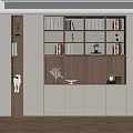Modern Home Interior With Wooden Bookshelves Cabinets And Decorative Items