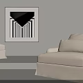 Modern Single Sofa Interior Design With White Upholstery And Minimalist Wall Artwork 3d model