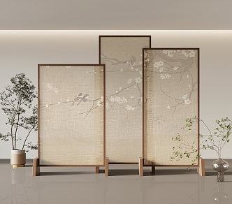 New Chinese Style Screen Partition Silk Cloth 3d model