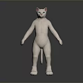 White Cat Standing Upright Full Body With Blue Eyes On Dark Background