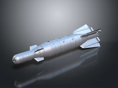 Silver Military Missile Weapon With Fins Nose Cone And Metallic Surface 3d model