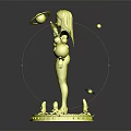3D Sci Fi Female Character Holding Gun With Colorful Floating Planets And Orbs