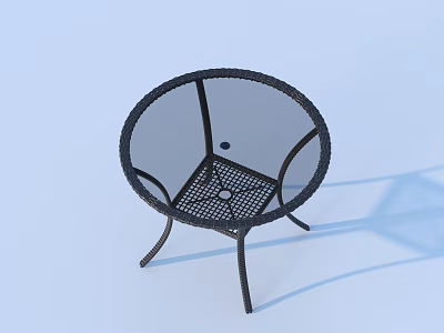 Black Round Outdoor Table With Woven Rattan Design For Garden Patio Use 3d model