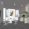 Modern Dental Clinic Interior with Dental Chairs Windows Cabinets Potted Plant and Medical