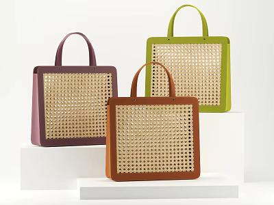 Chic Square Woven Handbags With Purple Brown Green Hues And Top Handles 3d model
