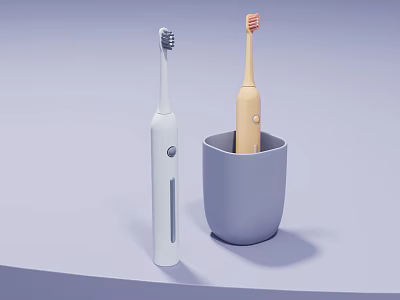 Modern Bathroom Set With Two Electric Toothbrushes And Storage Cup Design 3d model