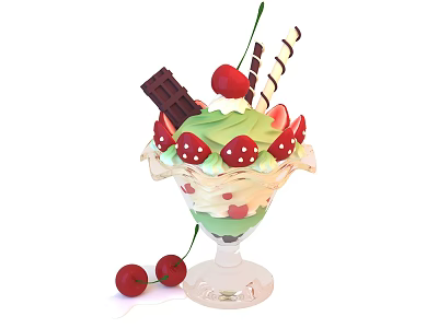 Ice Cream Dessert Strawberry 3d model Ice Cream Dessert Strawberry 3d model