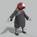 Cartoon Character With Red White Hat Black Robe Decorative Sash Striped Socks And Outstretched Hands