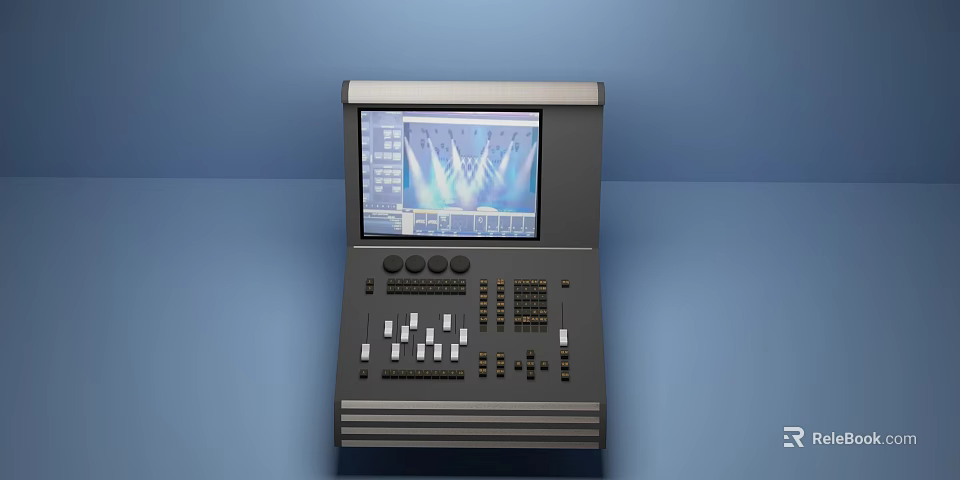 Professional Computer Control Console With Display Screen Control Buttons And Adjustment Knobs 3d model 