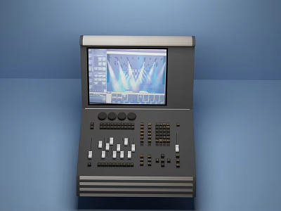 Professional Computer Control Console With Display Screen Control Buttons And Adjustment Knobs 3d model
