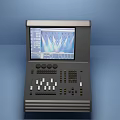 Professional Computer Control Console With Display Screen Control Buttons And Adjustment Knobs