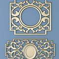 Ornate Carved Metal Decorations Featuring Intricate Curved Patterns Circular Center And Square Frame