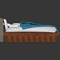 Modern Double Bed With Gray Headboard Wooden Frame White Pillows White Duvet And Blue Blanket