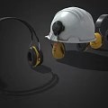 Protective Industrial Safety Equipment With White Hard Hat And Yellow Earmuffs