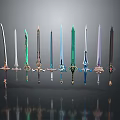 Collection of Various Decorative Swords with Ornate Hilts and Colorful Blades 3d model