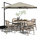 Outdoor Round Wooden Table and Rattan Back Chair Set With Large Umbrella